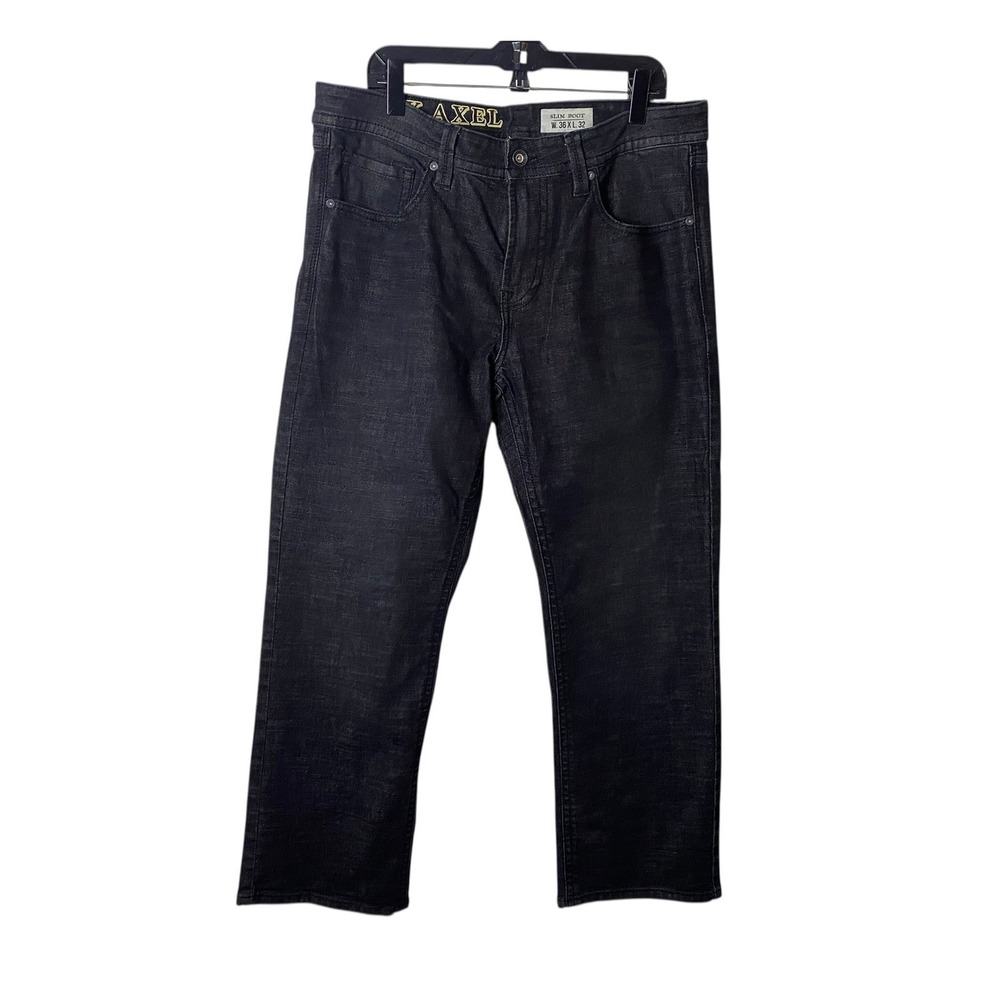 TK Axel Buckle Mens Slim Boot Cut Black Denim Jeans W36 L32 Stretch Denim